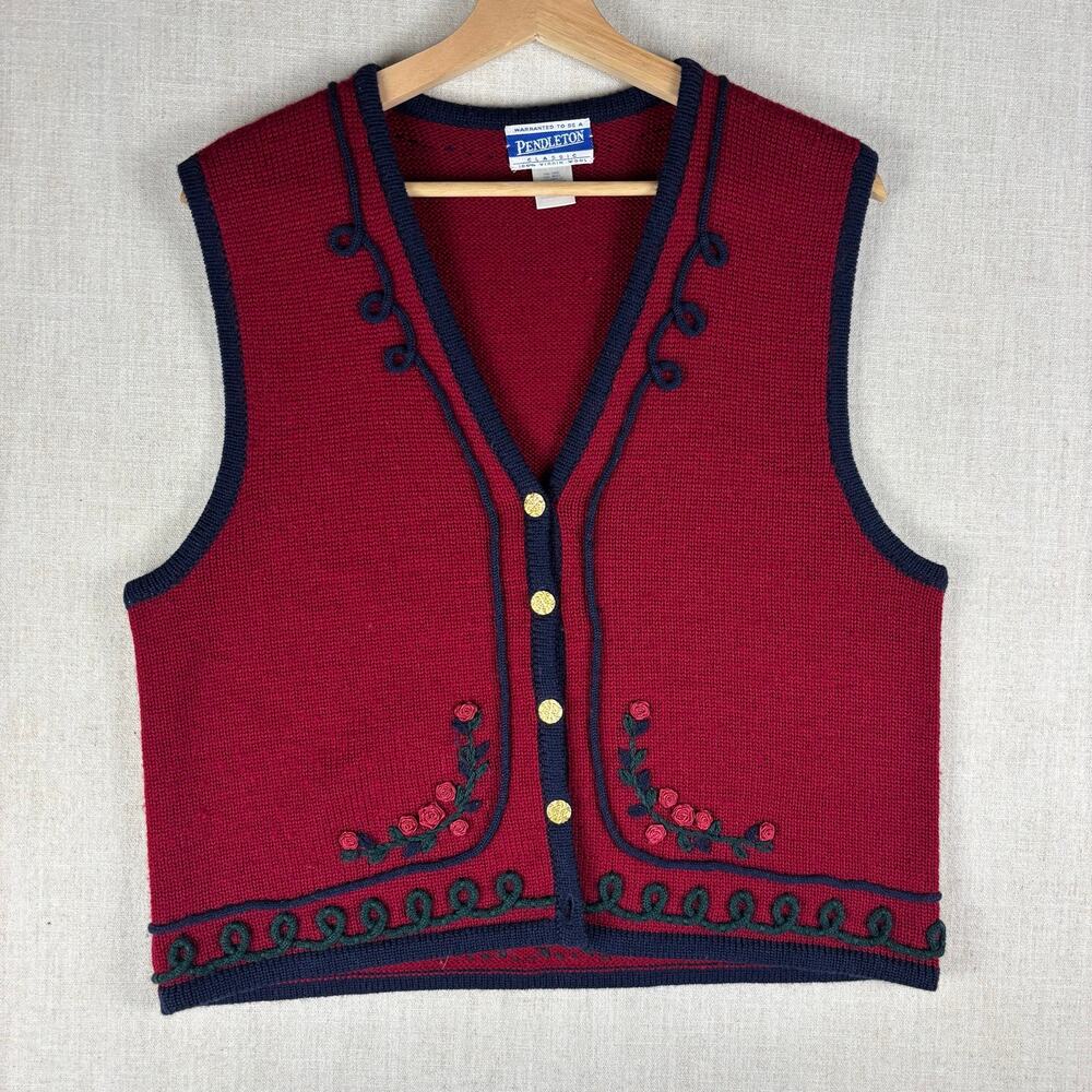Vintage Pendleton Classic Floral Embroidered Large Wool Vest